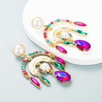 Fashion Color Diamond Series Multi-layer Arch Alloy Diamond Inlaid Pearl Earrings Exaggerated Earrings sku image 1