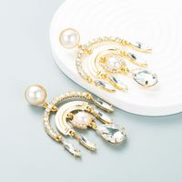 Fashion Color Diamond Series Multi-layer Arch Alloy Diamond Inlaid Pearl Earrings Exaggerated Earrings sku image 2
