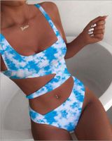 New Solid Color One-piece Swimsuit Printed Swimsuit Bikini Female Hollow Swimsuit sku image 1