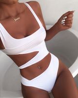 New Solid Color One-piece Swimsuit Printed Swimsuit Bikini Female Hollow Swimsuit sku image 5