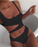 New Solid Color One-piece Swimsuit Printed Swimsuit Bikini Female Hollow Swimsuit sku image 10