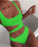 New Solid Color One-piece Swimsuit Printed Swimsuit Bikini Female Hollow Swimsuit sku image 14