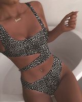 New Solid Color One-piece Swimsuit Printed Swimsuit Bikini Female Hollow Swimsuit sku image 20