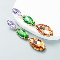 Mode Farbe Diamant Serie Legierung Diamant Mehrschichtige Weidenblatt Glas Diamant Ohrringe main image 7