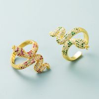 Fashion New Ring Copper Plated Gold Inlaid Zircon Snake-shaped Winding Opening Adjustable Ring main image 4