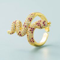 Fashion New Ring Copper Plated Gold Inlaid Zircon Snake-shaped Winding Opening Adjustable Ring sku image 2