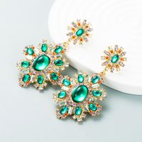 New Retro Palace Style Diamond Emerald Flower Earrings Exaggerated Temperament Earrings Accessories main image 1