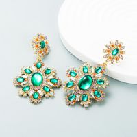 New Retro Palace Style Diamond Emerald Flower Earrings Exaggerated Temperament Earrings Accessories main image 3