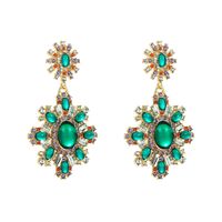 New Retro Palace Style Diamond Emerald Flower Earrings Exaggerated Temperament Earrings Accessories main image 7