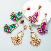 Fashion Color Diamond Series Alloy Rhinestone Geometric Flower Earrings Exaggerated Earrings main image 2
