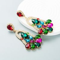 Fashion Color Diamond Series Alloy Rhinestone Geometric Flower Earrings Exaggerated Earrings main image 3