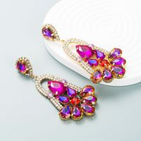Fashion Color Diamond Series Alloy Rhinestone Geometric Flower Earrings Exaggerated Earrings main image 5