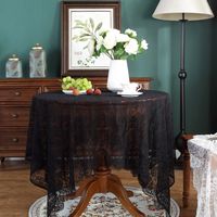 Black Lace Hollow Jacquard Round Table Cloth Ins Wind Cafe Coffee Table Cover Towel sku image 1