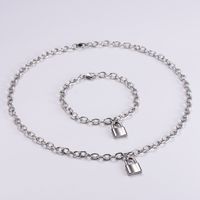 Jewelry Wholesale Classic Stainless Steel Romantic Love Lock Bracelet Necklace Set main image 2