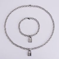 Jewelry Wholesale Classic Stainless Steel Romantic Love Lock Bracelet Necklace Set main image 3