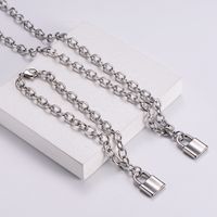 Jewelry Wholesale Classic Stainless Steel Romantic Love Lock Bracelet Necklace Set main image 4