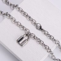 Jewelry Wholesale Classic Stainless Steel Romantic Love Lock Bracelet Necklace Set main image 5