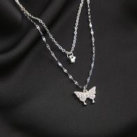 Creative Double Layer Butterfly Pendant Alloy Rhinestone Necklace main image 3