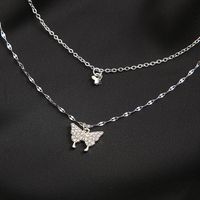 Creative Double Layer Butterfly Pendant Alloy Rhinestone Necklace main image 4