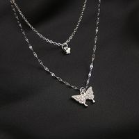 Creative Double Layer Butterfly Pendant Alloy Rhinestone Necklace main image 5