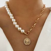 New Coin Head Seal Chain Necklace Disc Pendant Pearl Necklace main image 1