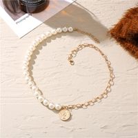New Coin Head Seal Chain Necklace Disc Pendant Pearl Necklace main image 3