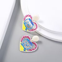 European And American Fashion Graffiti Acrylic Heart-shaped Earrings main image 4
