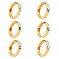 European And American Inlaid Multicolor Zircon 18k Gold-plated Smooth Copper Ring main image 1