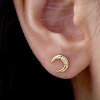 Micro-inlaid Zircon Moon Crescent Earrings main image 3