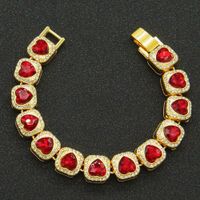 European And American Men's Exaggerated Full Diamond Peach Heart Diamond Cuban Chain Necklace Bracelet sku image 1