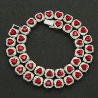 European And American Men's Exaggerated Full Diamond Peach Heart Diamond Cuban Chain Necklace Bracelet sku image 14