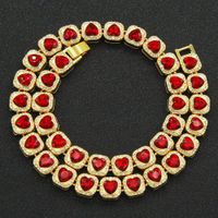 European And American Men's Exaggerated Full Diamond Peach Heart Diamond Cuban Chain Necklace Bracelet sku image 19