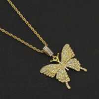 Simple Trendy Full Diamond Butterfly Pendant Necklace main image 4