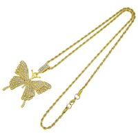 Simple Trendy Full Diamond Butterfly Pendant Necklace main image 6