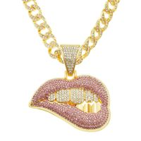 Fashion Personality Pink Lip Diamond Pendant Necklace main image 2