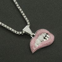 Fashion Personality Pink Lip Diamond Pendant Necklace main image 3