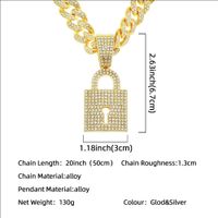 Creative Diamond Lock Shape Pendant Wide Cuban Chain Necklace main image 3