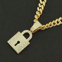 Creative Diamond Lock Shape Pendant Wide Cuban Chain Necklace main image 4