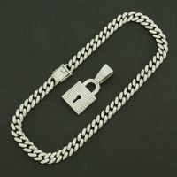 Creative Diamond Lock Shape Pendant Wide Cuban Chain Necklace main image 5