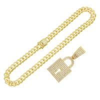 Creative Diamond Lock Shape Pendant Wide Cuban Chain Necklace main image 6