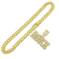 Personality Full Diamond Three-dimensional Letter Cuban Chain Alloy Necklace main image 6