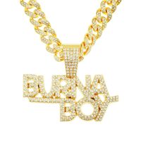 Fashion Full Of Diamond Stitching Letter Pendant Cuban Chain Necklace main image 2