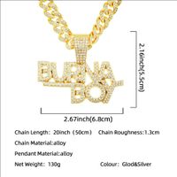 Fashion Full Of Diamond Stitching Letter Pendant Cuban Chain Necklace main image 3