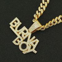 Fashion Full Of Diamond Stitching Letter Pendant Cuban Chain Necklace main image 4