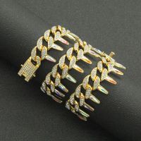 European And American Hip Hop Barbed Colored Diamond Cuban Chain Bracelet main image 3