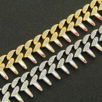 European And American Hip Hop Barbed Colored Diamond Cuban Chain Bracelet main image 4