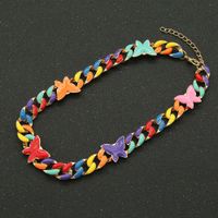 Fashion Hip-hop Color Dripping Oil Butterfly Cuban Chain Necklace main image 4