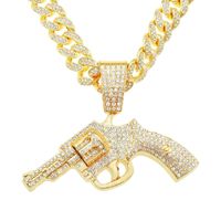 Fashion Full Diamond Gun Pendant Cuban Chain Alloy Necklace main image 1