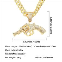 Fashion Full Diamond Gun Pendant Cuban Chain Alloy Necklace main image 3