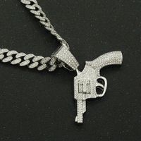 Fashion Full Diamond Gun Pendant Cuban Chain Alloy Necklace main image 4